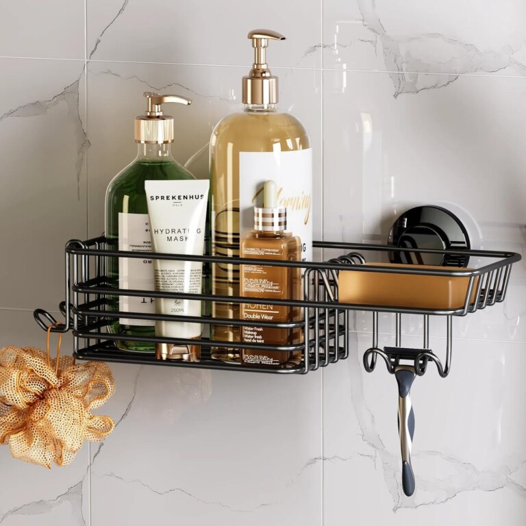 TAILI Shower Caddy Suction Cup with Hooks and Soap holder, Black