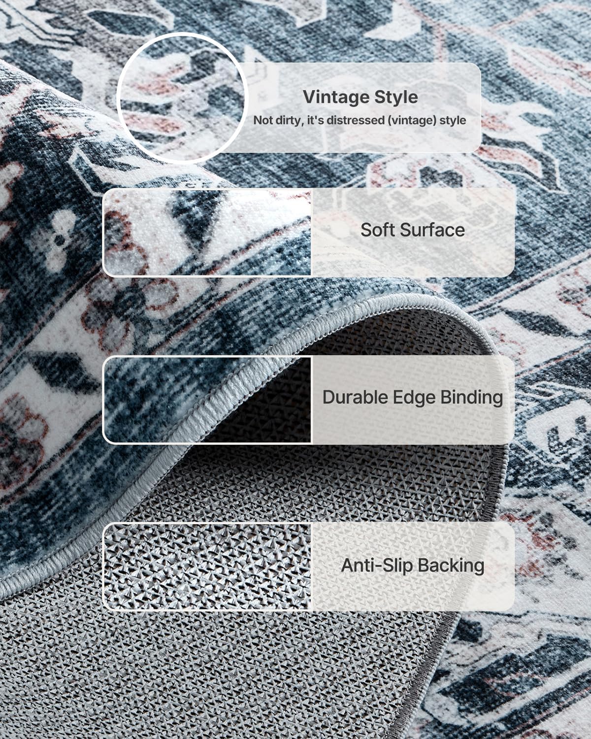 AMADA HOMEFURNISHING 9x12 Washable Area Rug, Low-Profile Large Area Rug with Non-Slip Backing & Durable Edge Binding, Vintage Large Rugs for Living Room, Bedroom & Dinning Room - Image 5