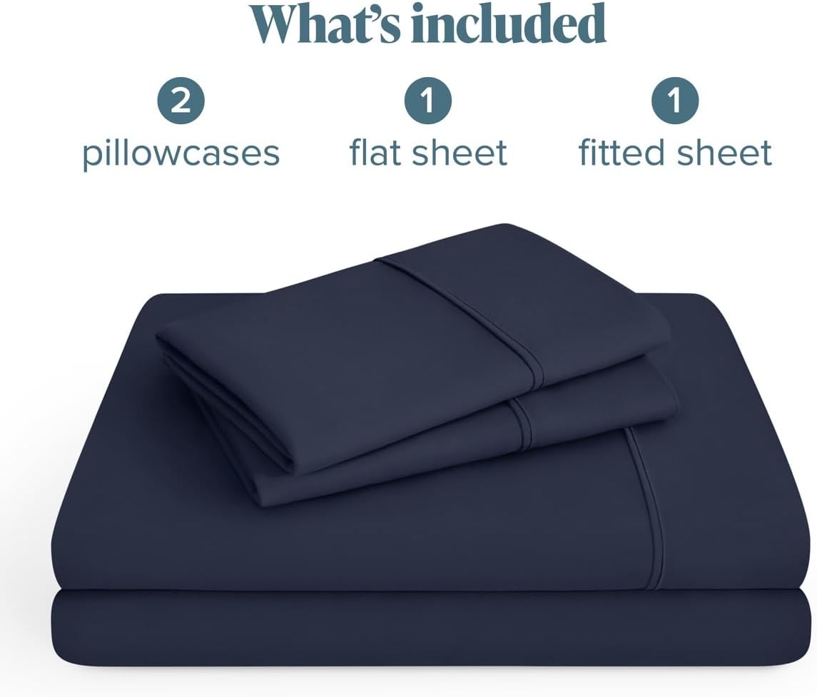 Bare Home Queen Sheet Set - 1800 Ultra-Soft (Queen, Midnight Blue) - Image 9
