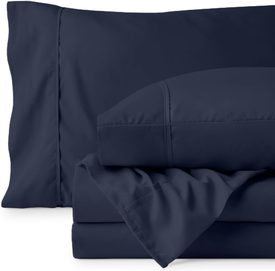 Bare Home Queen Sheet Set - 1800 Ultra-Soft (Queen, Midnight Blue) - Image 8