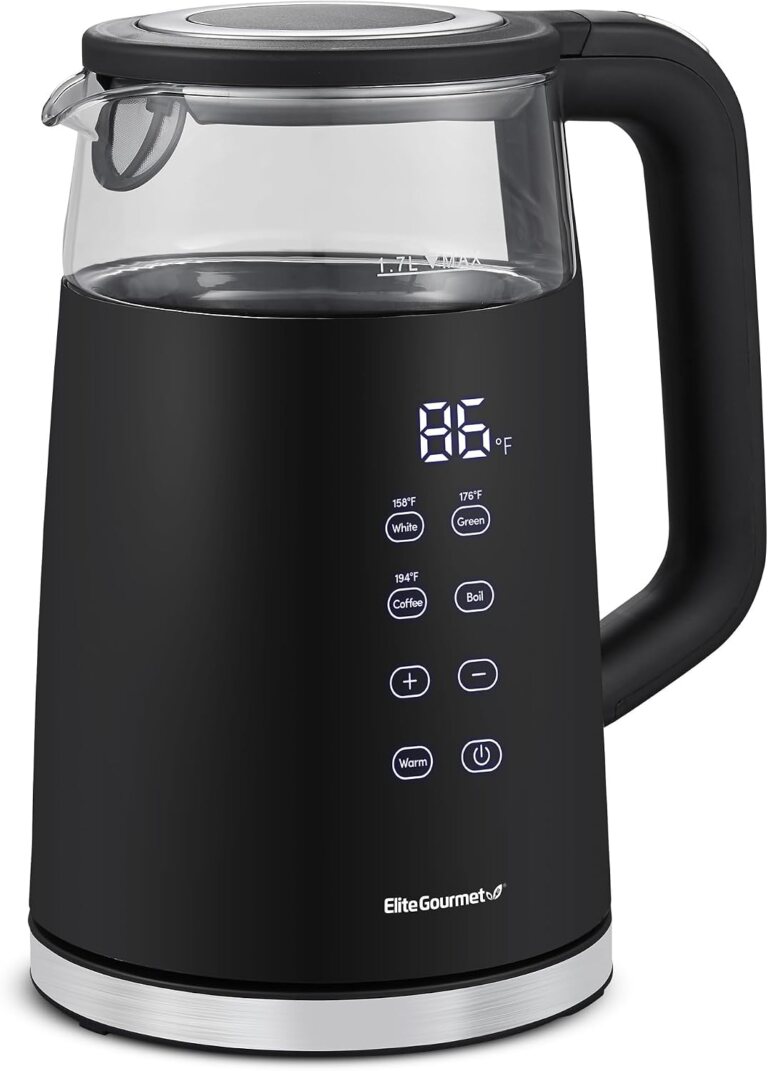Elite Gourmet 1.7L Dual-Wall Cool-Touch Tea Kettle, Touchscreen, Black