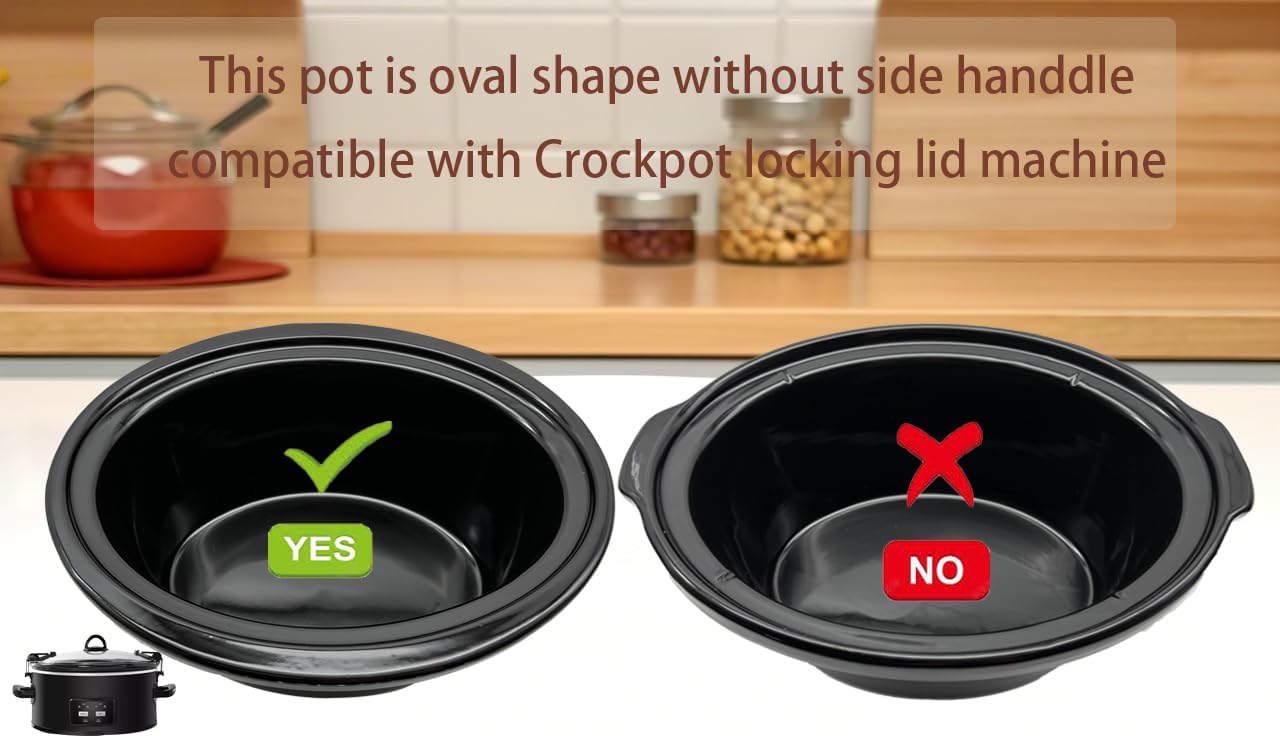 6 Quart oval Slow Cooker Ceramic Pot Replacement, Compatible Crockpot Replacement Stoneware insert pot, Fit Model CPSCVO60LL-BP/SCCPVL600-S-BR/CPSCVC60LL-S,Compatible with crockpot replacement parts - Image 6