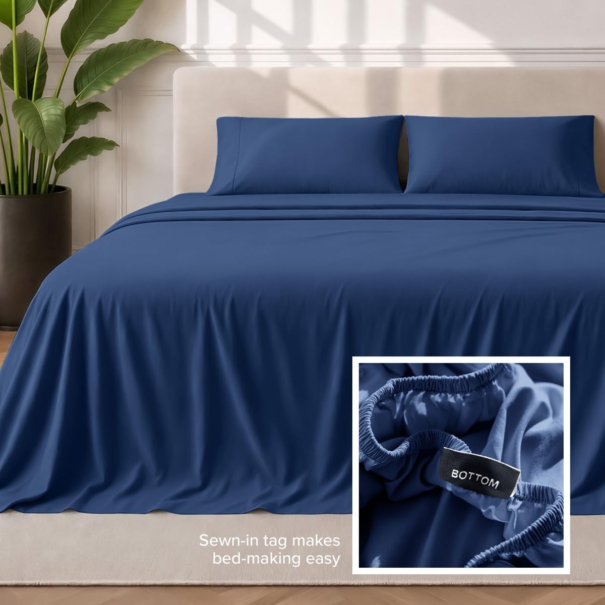 Bare Home Queen Sheet Set - 1800 Ultra-Soft (Queen, Dark Blue) - Image 7