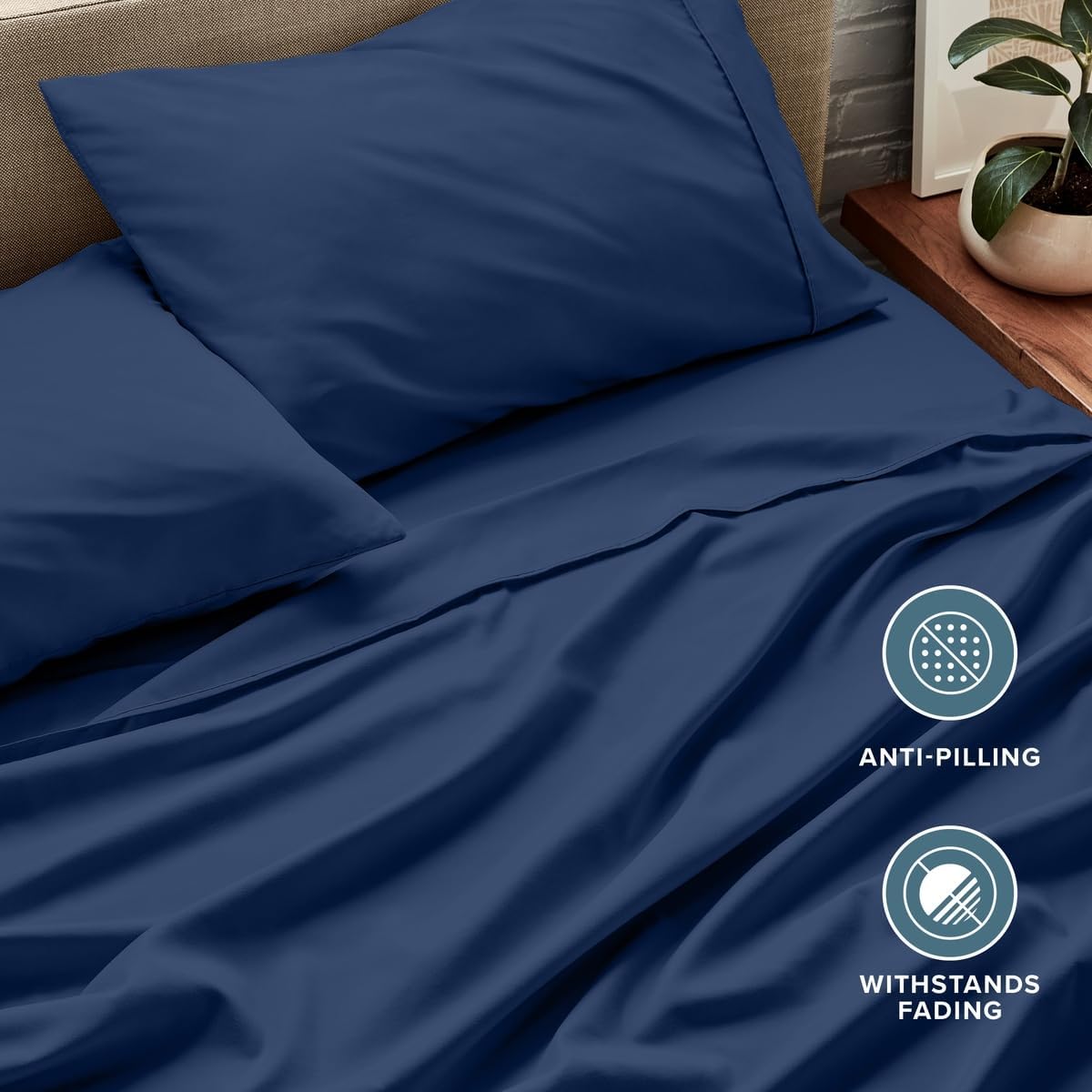 Bare Home Queen Sheet Set - 1800 Ultra-Soft (Queen, Dark Blue) - Image 8