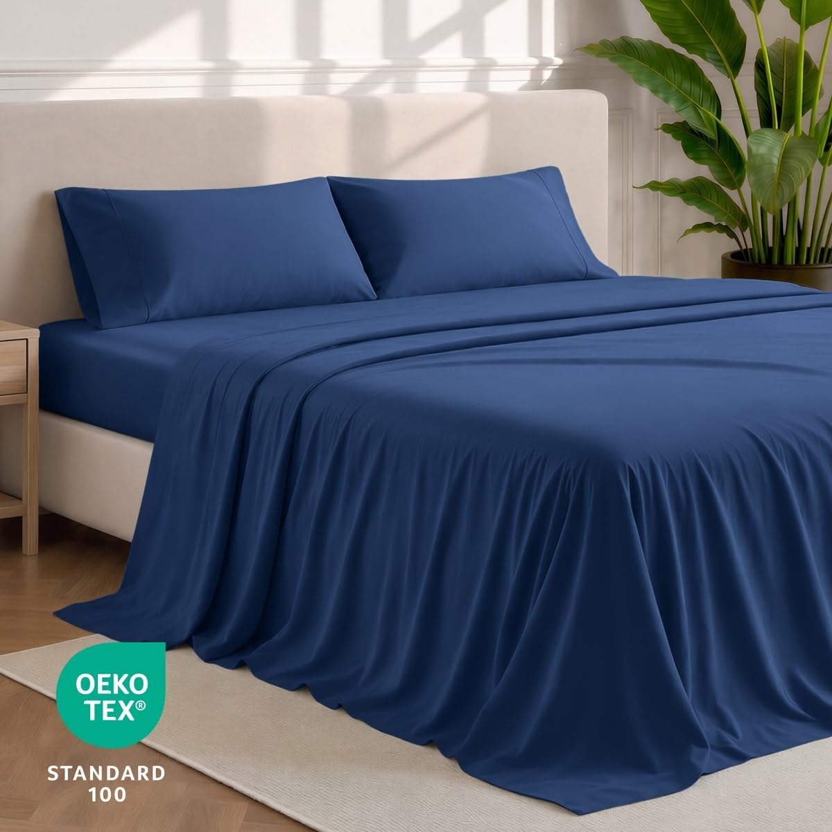 Bare Home Queen Sheet Set - 1800 Ultra-Soft (Queen, Dark Blue) - Image 5