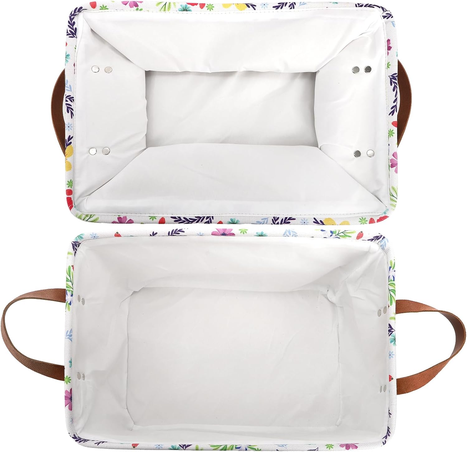 yarlung 4 Pack Floral Storage Bins with Handles, 15"x10.5"x8" Collapsible Large Storage Basket for Laundry, Decorative Fabric Lined Shelf Baskets for Organizing Clothes, Books - Image 3