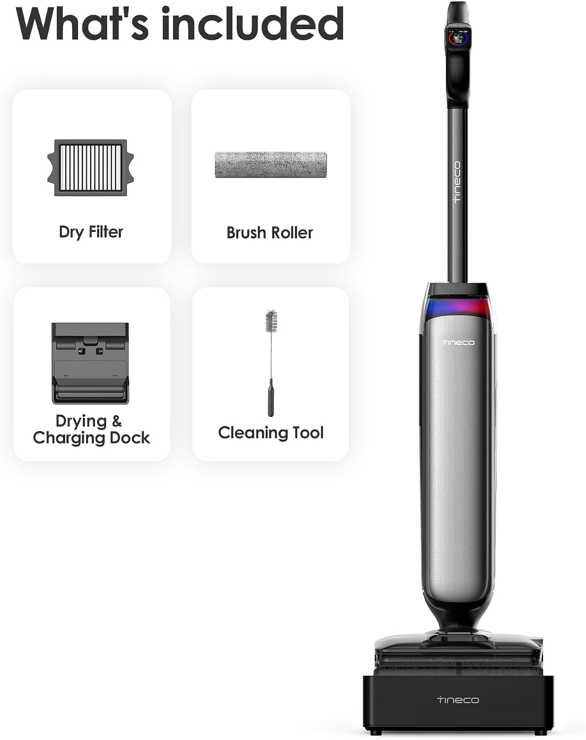 Tineco Floor One S9 Artist Steam Wet Dry Vacuum Cleaner, High-Temp Steam Cleaning, 22kPa Suction, 360° SmoothDrive, Anti-Tangle Design, 185°F Flashdry, Long Runtime, 180° Lay-Flat - Image 9