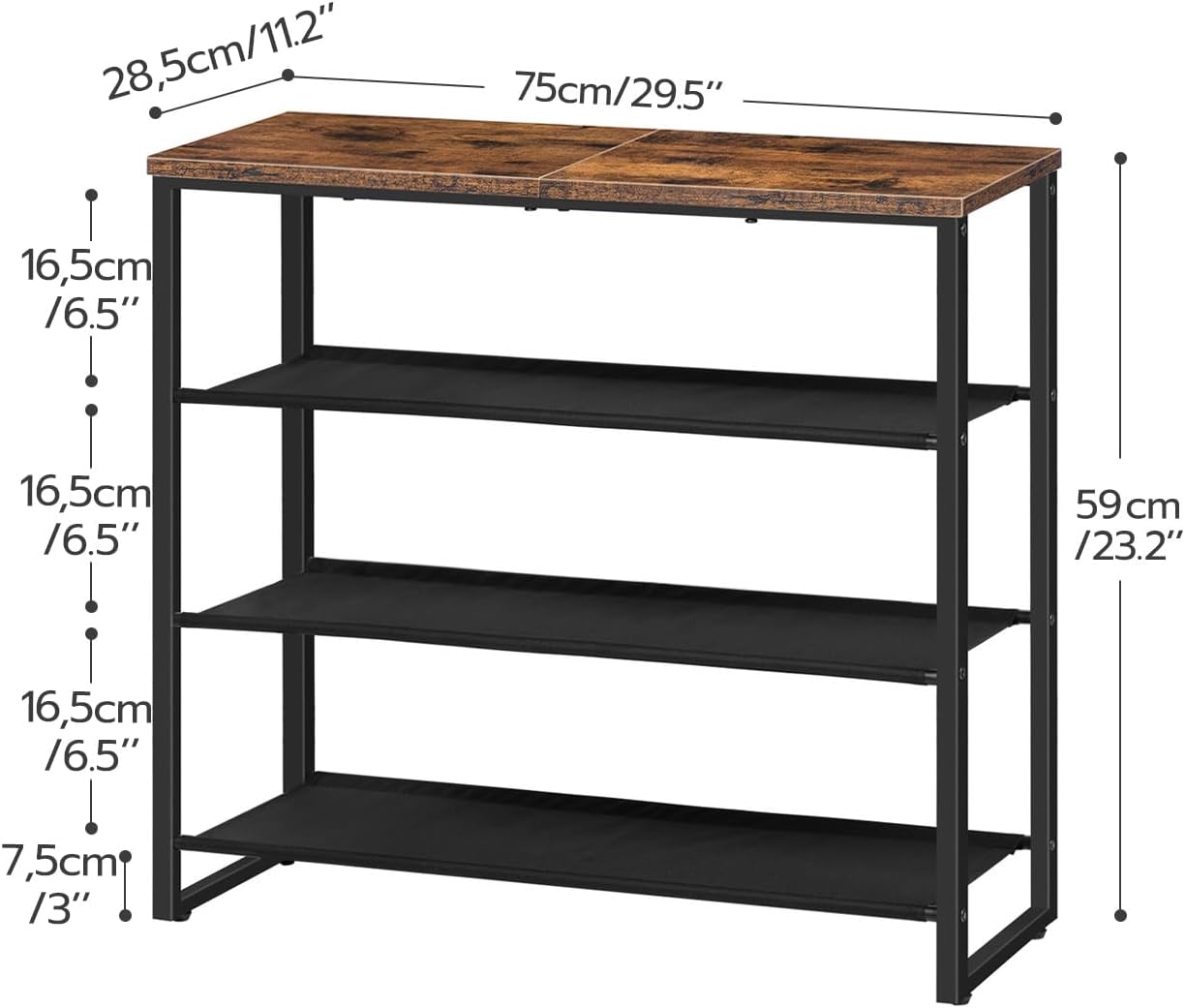 HOOBRO Shoe Rack, 4 Tier Shoe Storage Organizer with 3 Oxford Fabric Shelves and Top Panel, Holds 12-16 Pairs of Shoes for Entryway and Closet, Industrial, Rustic Brown BF47XJ01G1 - Image 2
