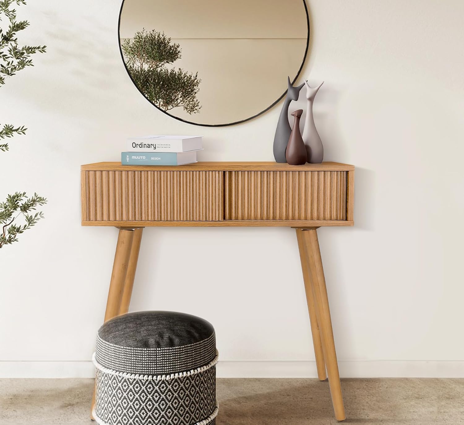 Console Table, Small Console Tables for Entryway,31" Vanity Desk Fluted Dresser Side Table, Brown Entry Table Narrow Console Table Modern Hallway Table Modern Sofa Table for Living Room - Image 5