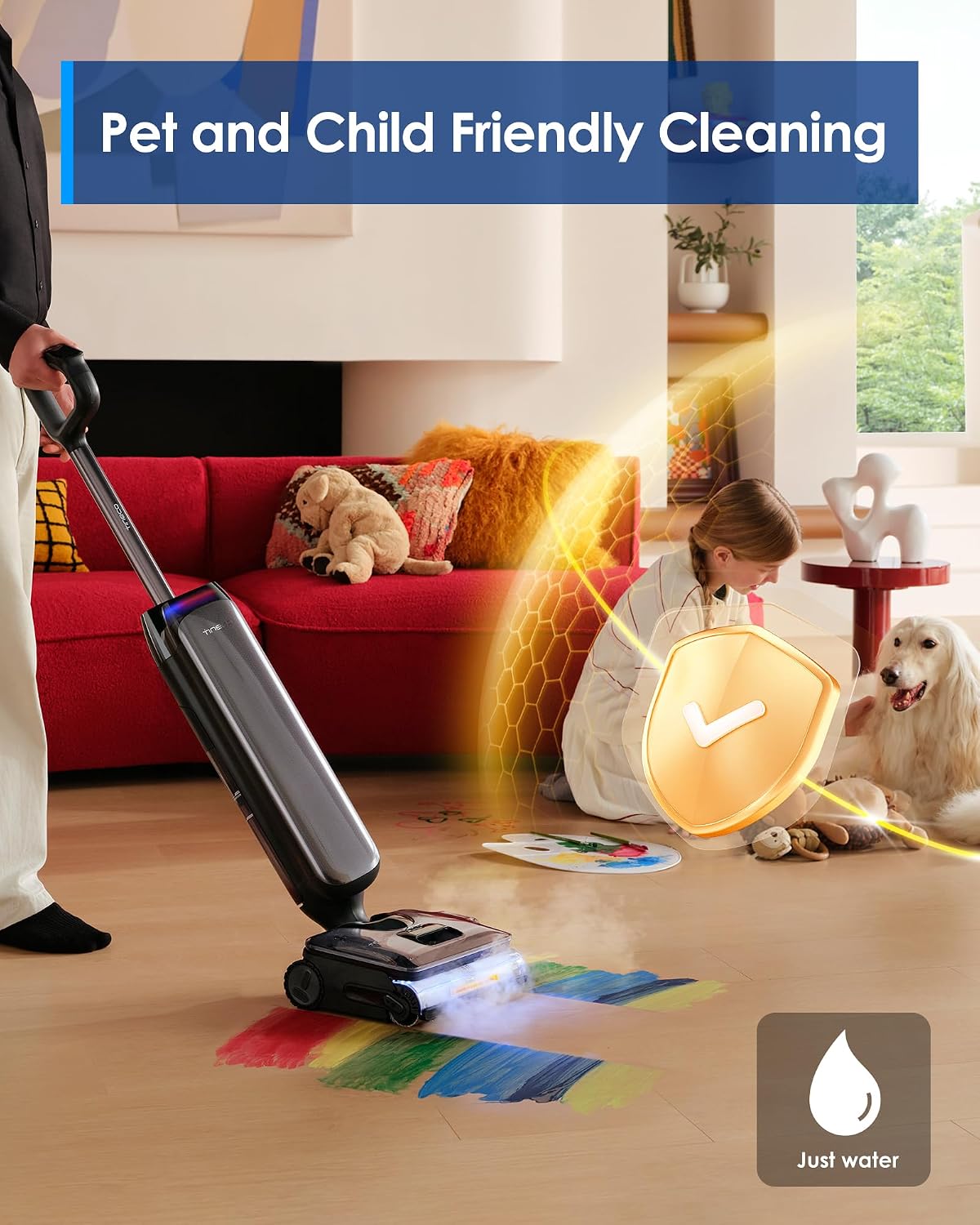 Tineco Floor One S9 Artist Steam Wet Dry Vacuum Cleaner, High-Temp Steam Cleaning, 22kPa Suction, 360° SmoothDrive, Anti-Tangle Design, 185°F Flashdry, Long Runtime, 180° Lay-Flat - Image 2