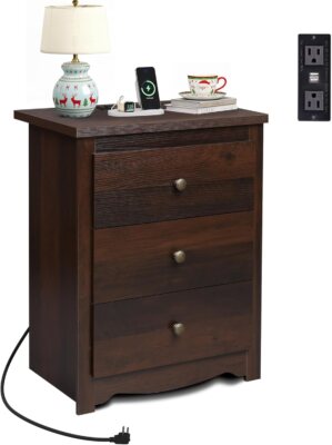 WLIVE Tall Nightstand with Charging...