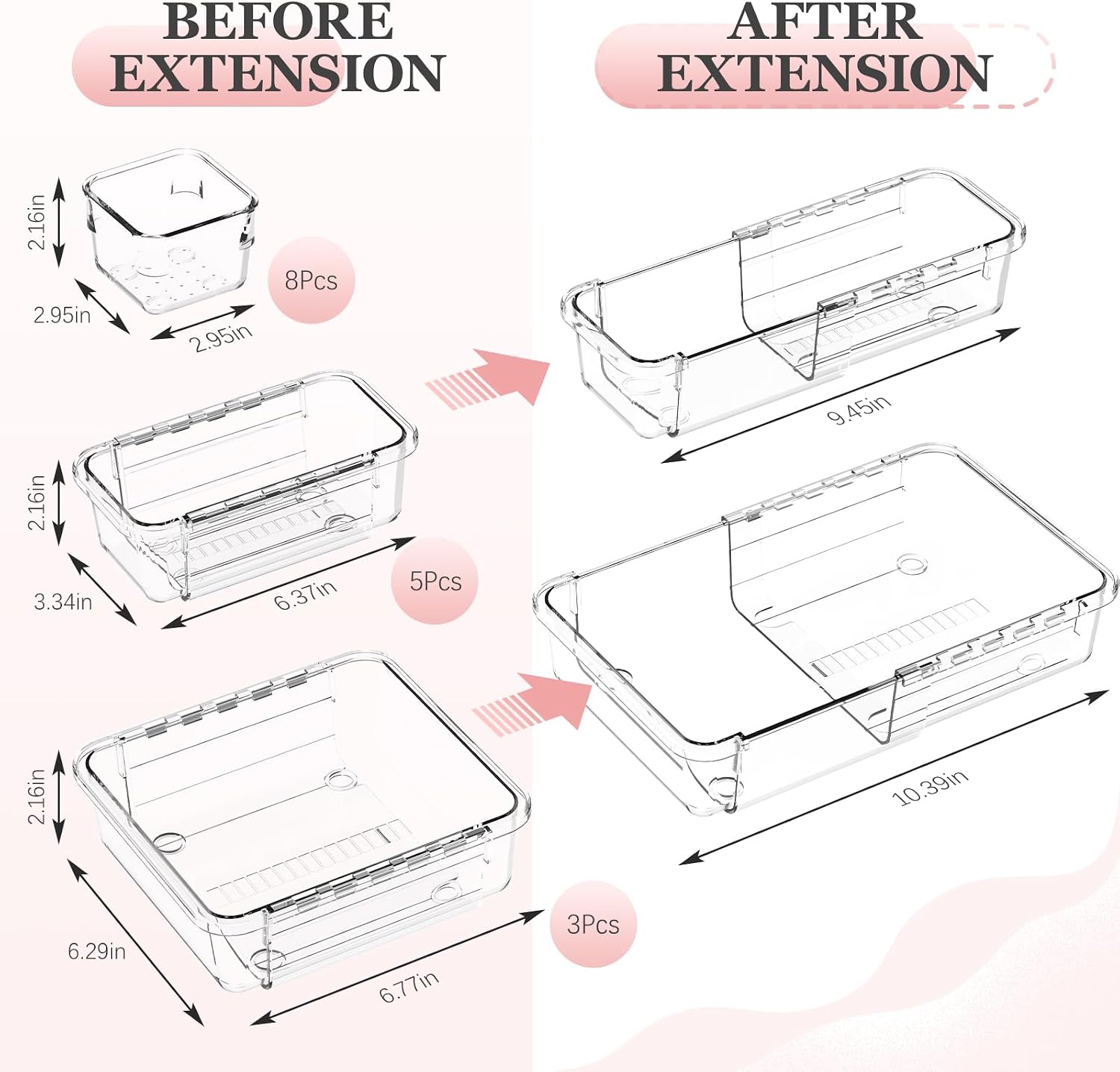DILIBRA 16 Pcs Clear Extendable Drawer Organizer, Adjustable Drawer Storage - Image 2