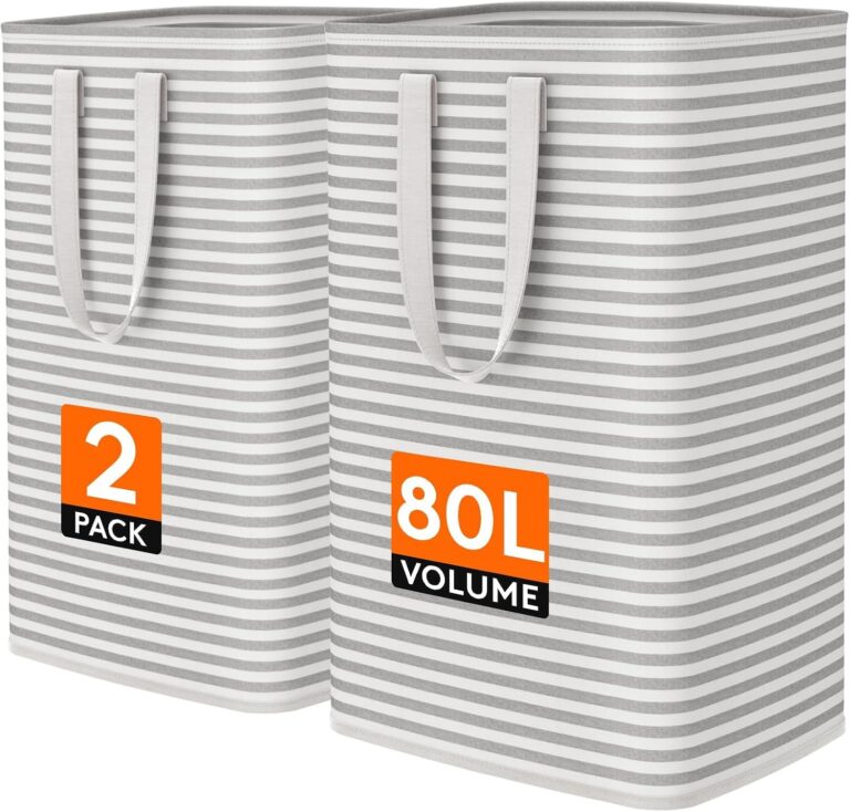 Lifewit 80L Large Laundry Baskets, 2 Pack, Reinforced Handles, Grey