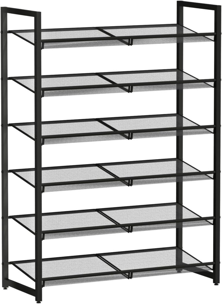 Shoe Rack, 6-Tier Metal Shoe Organizer, Tall Shoe Rack for Closet,entryway,Garage, with Adjustable Flat or Angled Shelves, Holds 18-24 Pairs,Shoes that can accommodate The Whole Family.