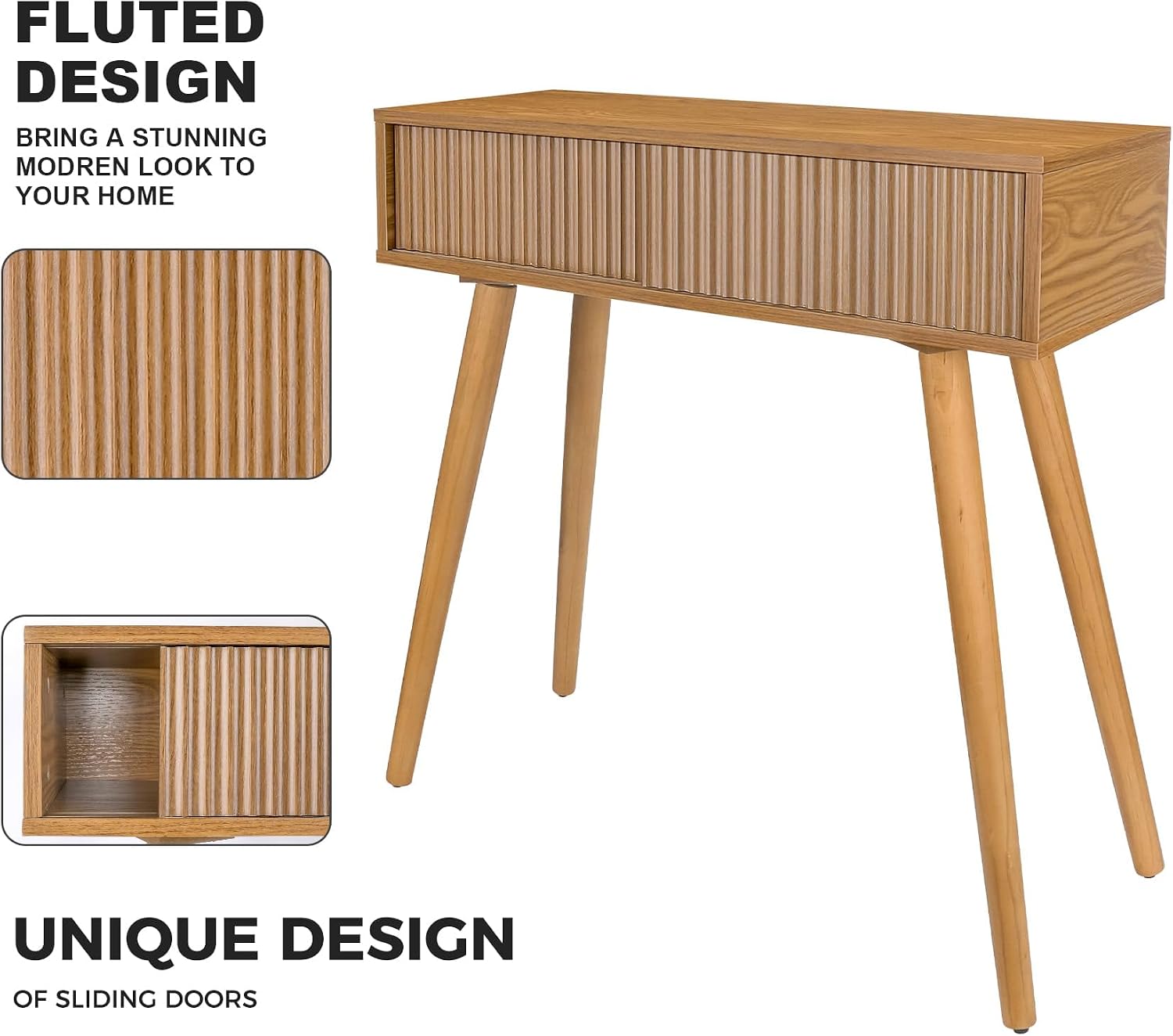 Console Table, Small Console Tables for Entryway,31" Vanity Desk Fluted Dresser Side Table, Brown Entry Table Narrow Console Table Modern Hallway Table Modern Sofa Table for Living Room - Image 6