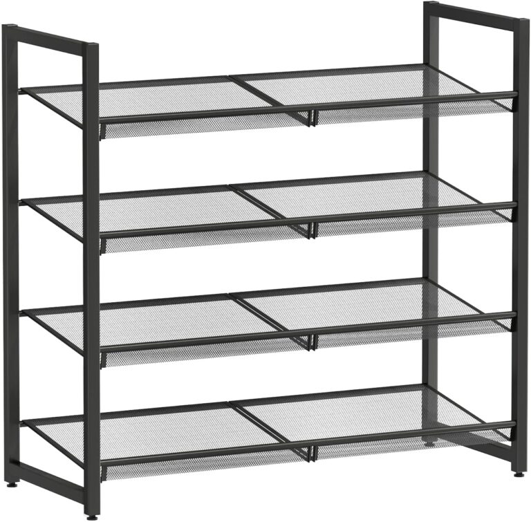 Metal Shoe Rack for Closet,entryway, 4-Tier Shoe Organizer, Adjustable Flat or Angled Shelves, Holds up to 20 Pairs Shoes, Black