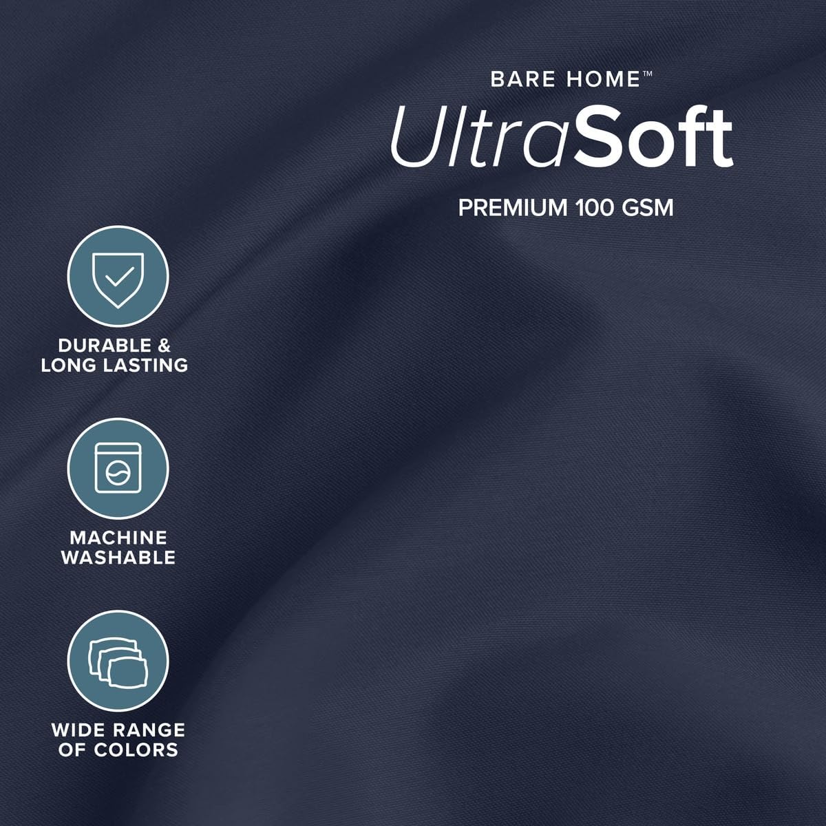 Bare Home Queen Sheet Set - 1800 Ultra-Soft (Queen, Midnight Blue) - Image 3