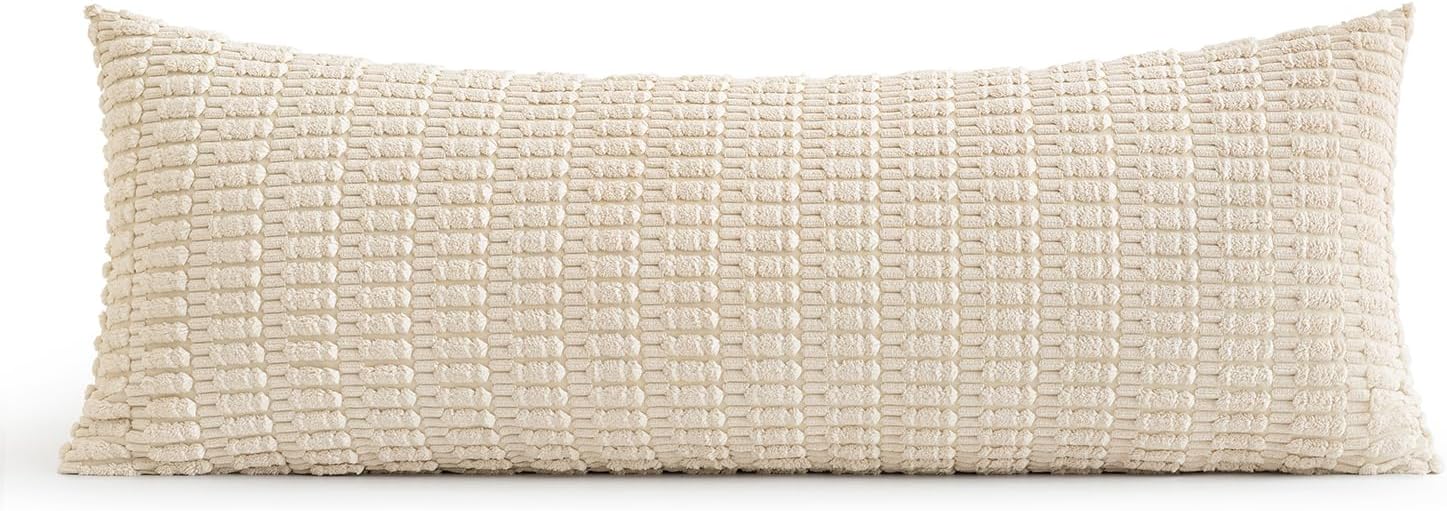 MIULEE Lumbar Corduroy Throw Pillow Cover for Bed 14x36 Cream White - Image 6