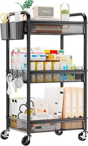 YASONIC 3 Tier Metal Rolling Cart, ...