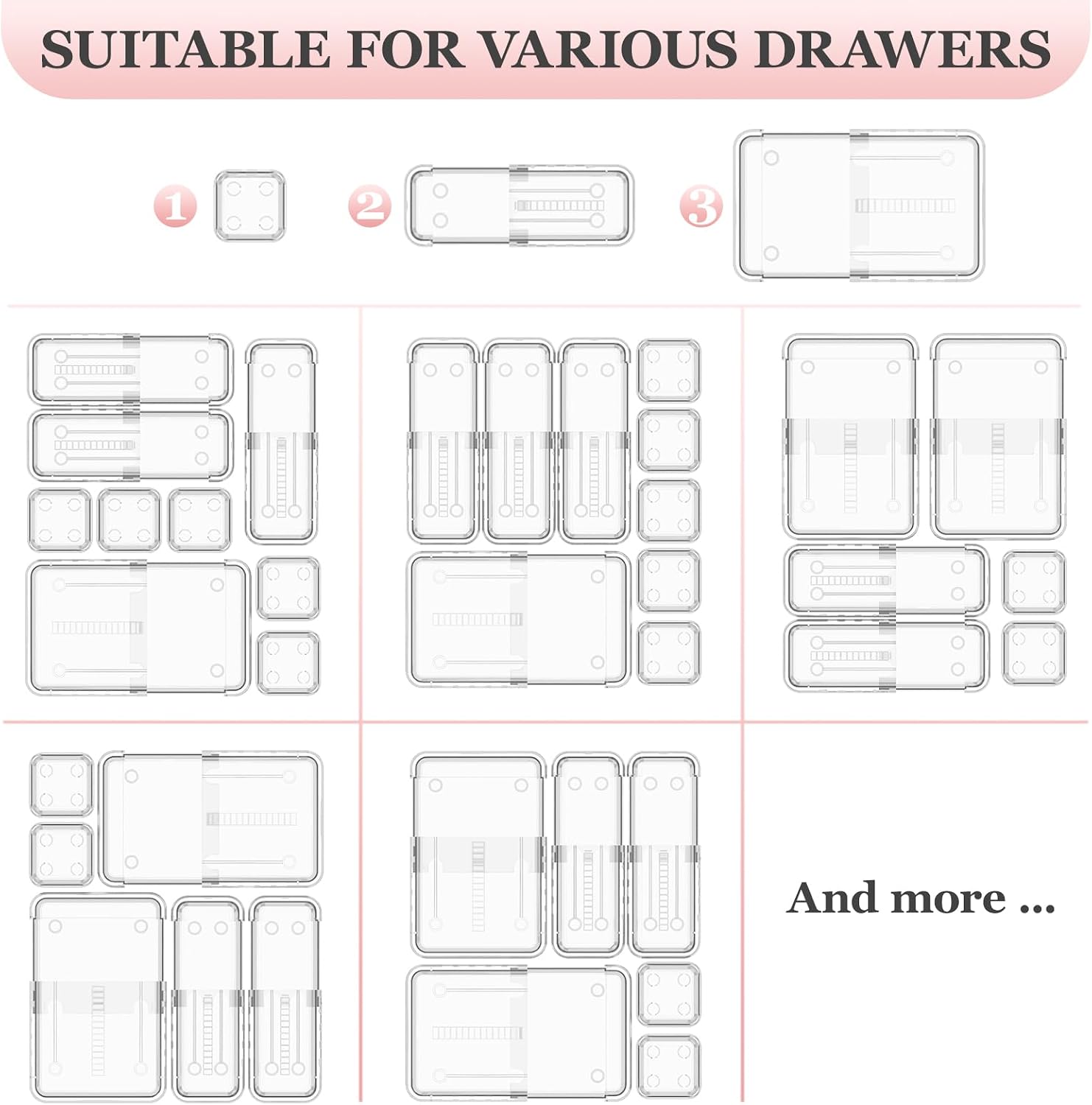 DILIBRA 16 Pcs Clear Extendable Drawer Organizer, Adjustable Drawer Storage - Image 7