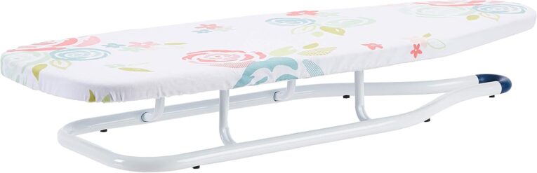 Amazon Basics Foldable Space Saving Ironing Board Tabletop with Non-Slip Feet, 77x29 cm, White, Floral