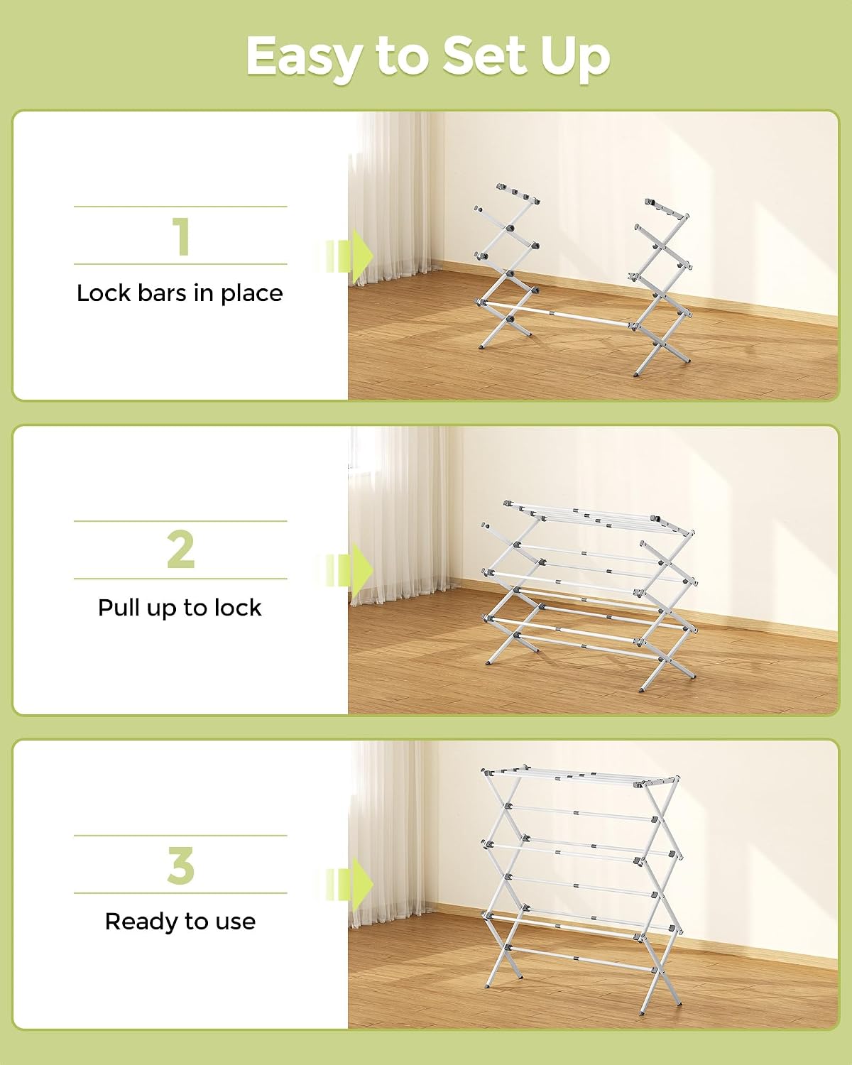 APEXCHASER 3-Tier Foldable Clothes Drying Rack, 37.6" H, White - Image 6