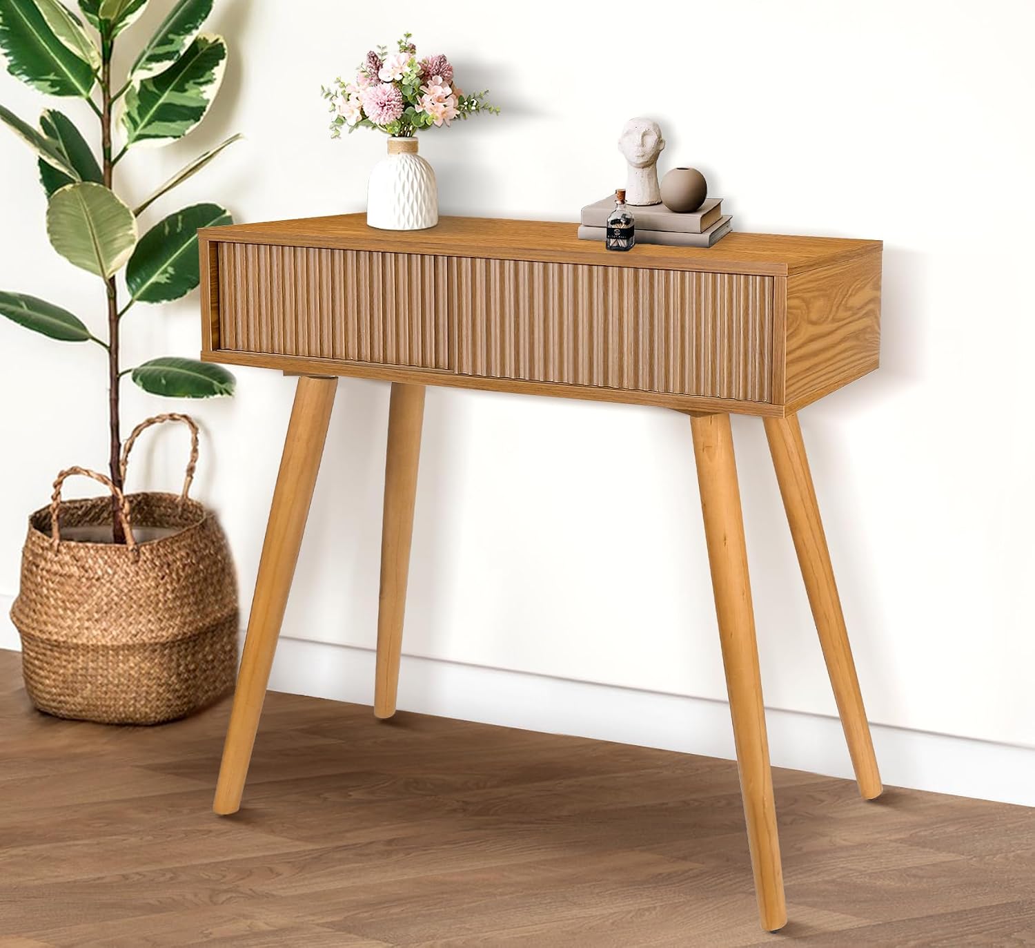 Console Table, Small Console Tables for Entryway,31" Vanity Desk Fluted Dresser Side Table, Brown Entry Table Narrow Console Table Modern Hallway Table Modern Sofa Table for Living Room - Image 4