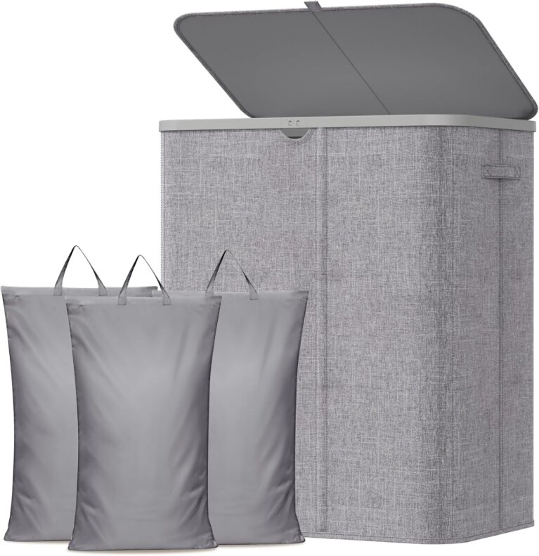 Lifewit 185L 3 Section Laundry Hamper with Lid, Laundry Basket, Light Gray