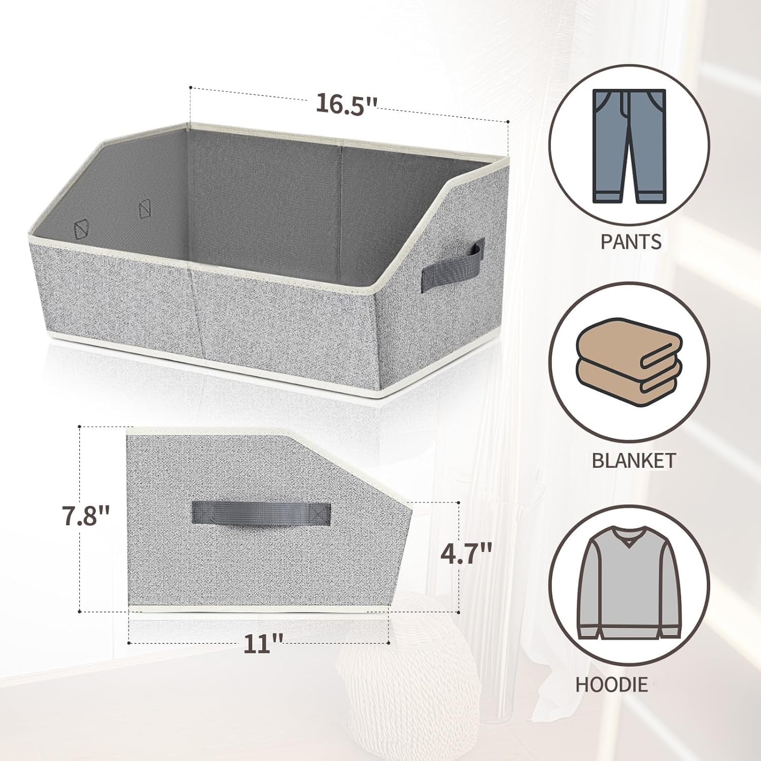 Homsorout Closet Organizers Bins 6 Packs - Large Closet Shelf Organizer with Handles, Fabric Trapezoid Storage Bins, Collapsible Storage Cubes for Clothes, Towels, Light Gray - Image 8