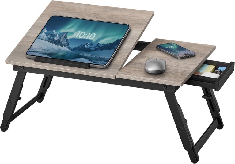 SONGMICS Bed Laptop Desk, Folding Bed Table Adjustable Angle and Height