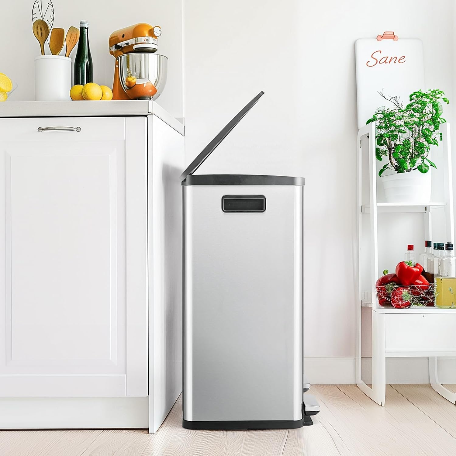 DUMOS Kitchen Trash Can, 2x8-Gallon Dual Trash Can with Lid, Stainless Steel Garbage Bin with 2 Removable Inner Buckets, Soft-Close Foot Pedal, Fingerprint-Resistant for Kitchen, Home, Office - Image 7