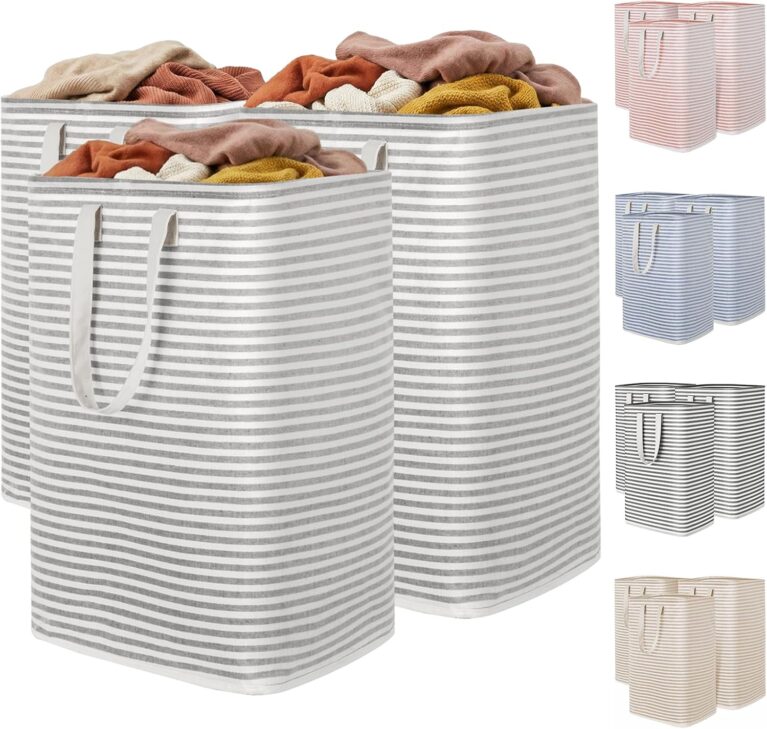 Lifewit 80L Large Laundry Baskets, 3 Pack, Reinforced Handles, Grey