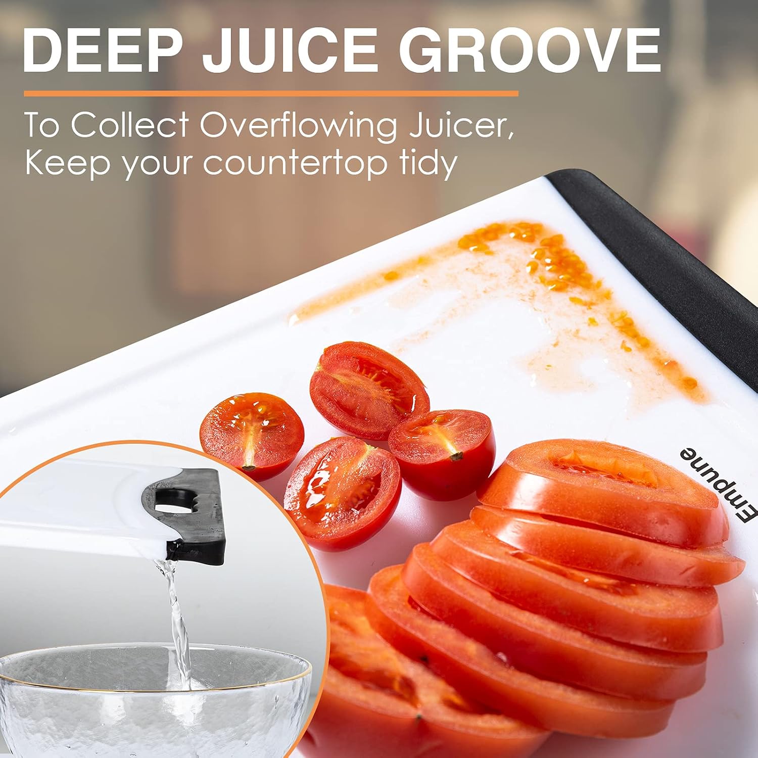 Empune BPA-Free Plastic Cutting Board for Kitchen with Juice Grooves, Extra Large Dishwasher Safe Cutting Boards Set of 4 with Handles, Thick Non-Slip Chopping Board for Meat, Fruit and Chicken, Black - Image 5