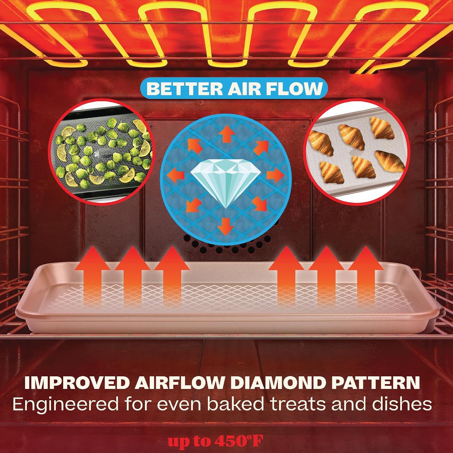 9-Piece Baking Pans Set Nonstick, Stackable Non Toxic Bakeware Sets with Diamond Texture, Oven Pan Set for Cooking, Includes Cookie Sheet with Rack, Cake Pan, Roasting Pan, Muffin Tin, Diamond Gold - Image 4