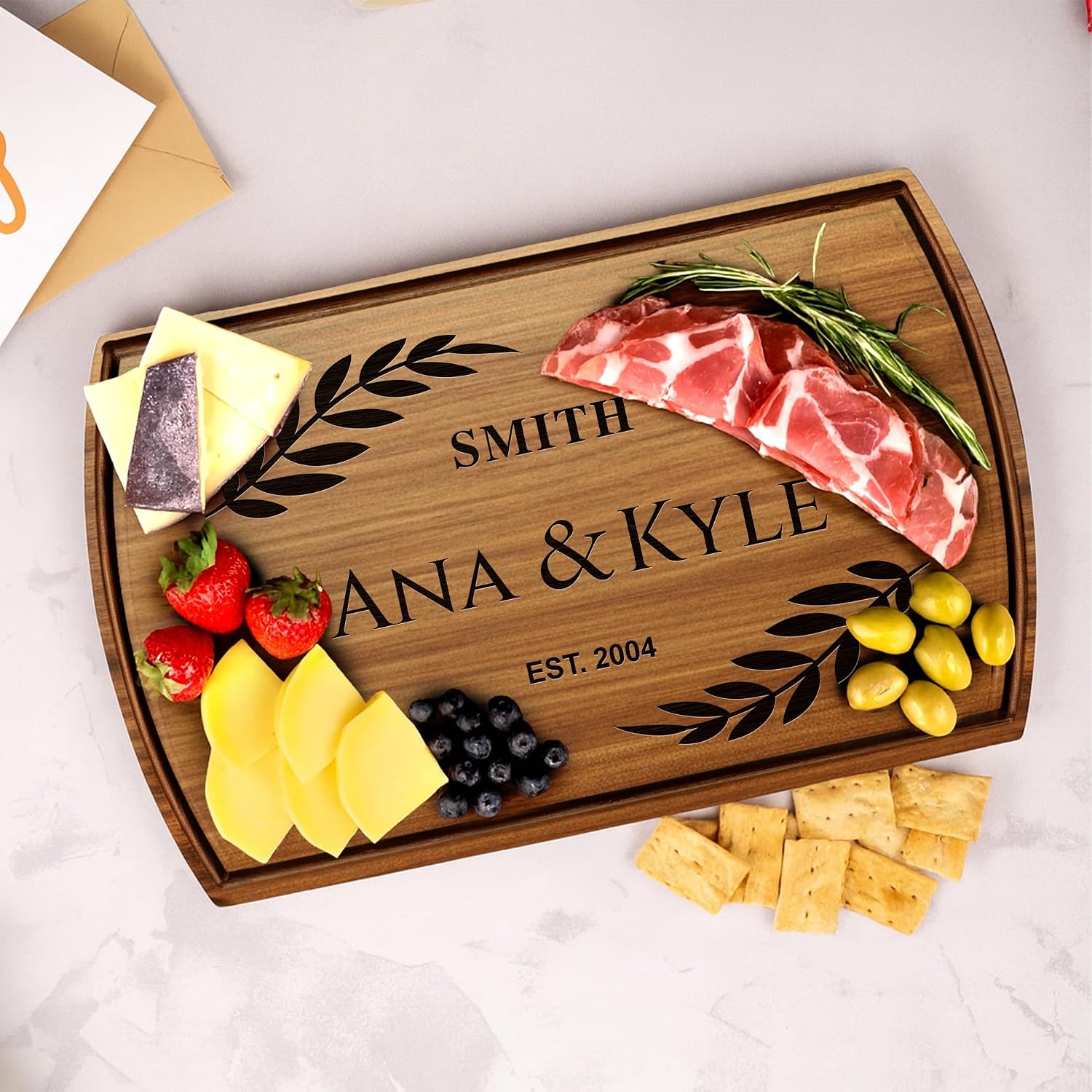 Personalized Christmas Gifts for Couples - Custom Engraved Cutting Board, Walnut Wood Charcuterie Board, Unique Holiday Gift for Family, Newlyweds, or Housewarming, Custom Kitchen Decor - Image 7