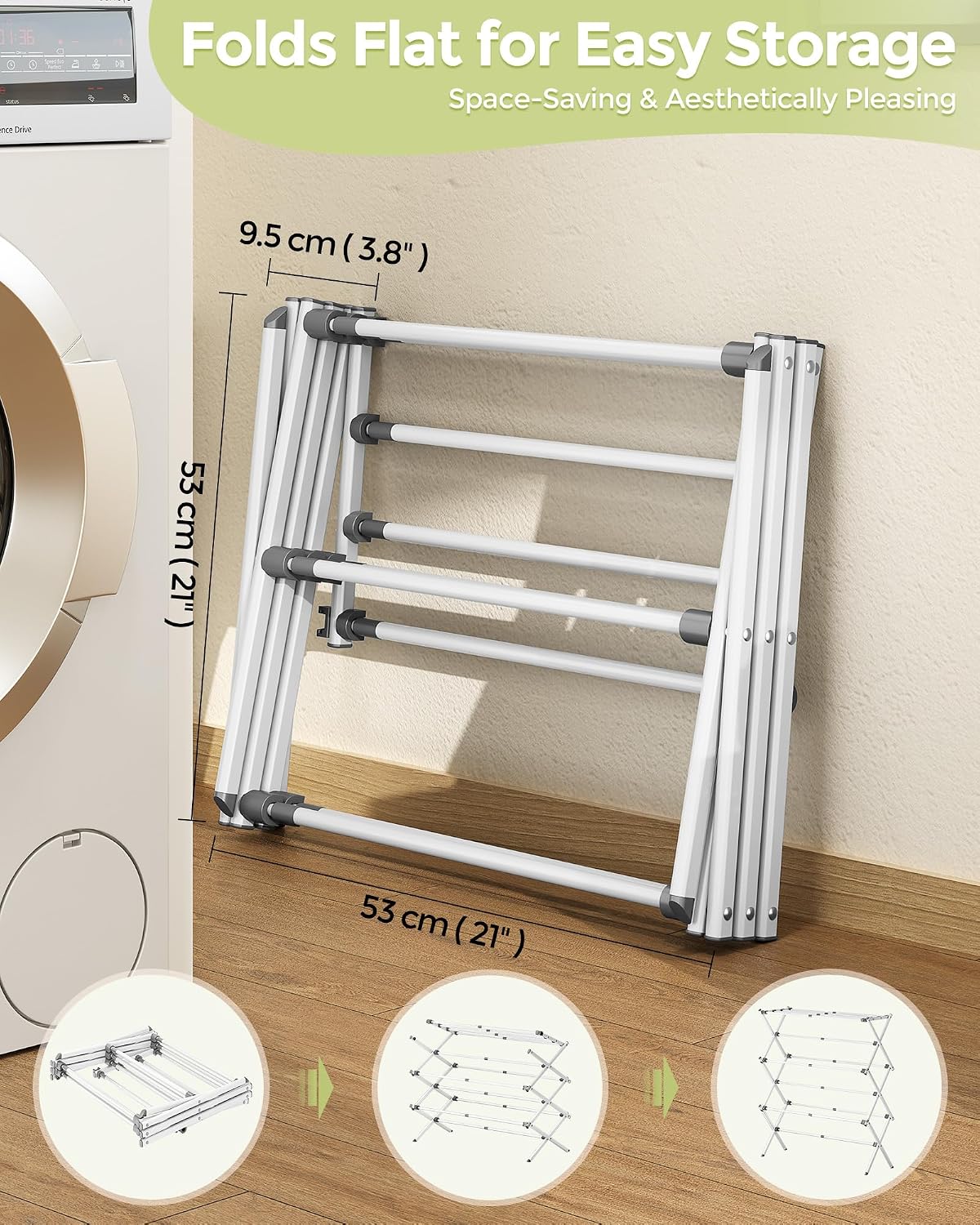 APEXCHASER 3-Tier Foldable Clothes Drying Rack, 37.6" H, White - Image 4