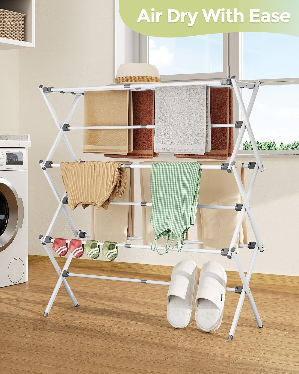 APEXCHASER 3-Tier Foldable Clothes Drying Rack, 37.6" H, White - Image 7