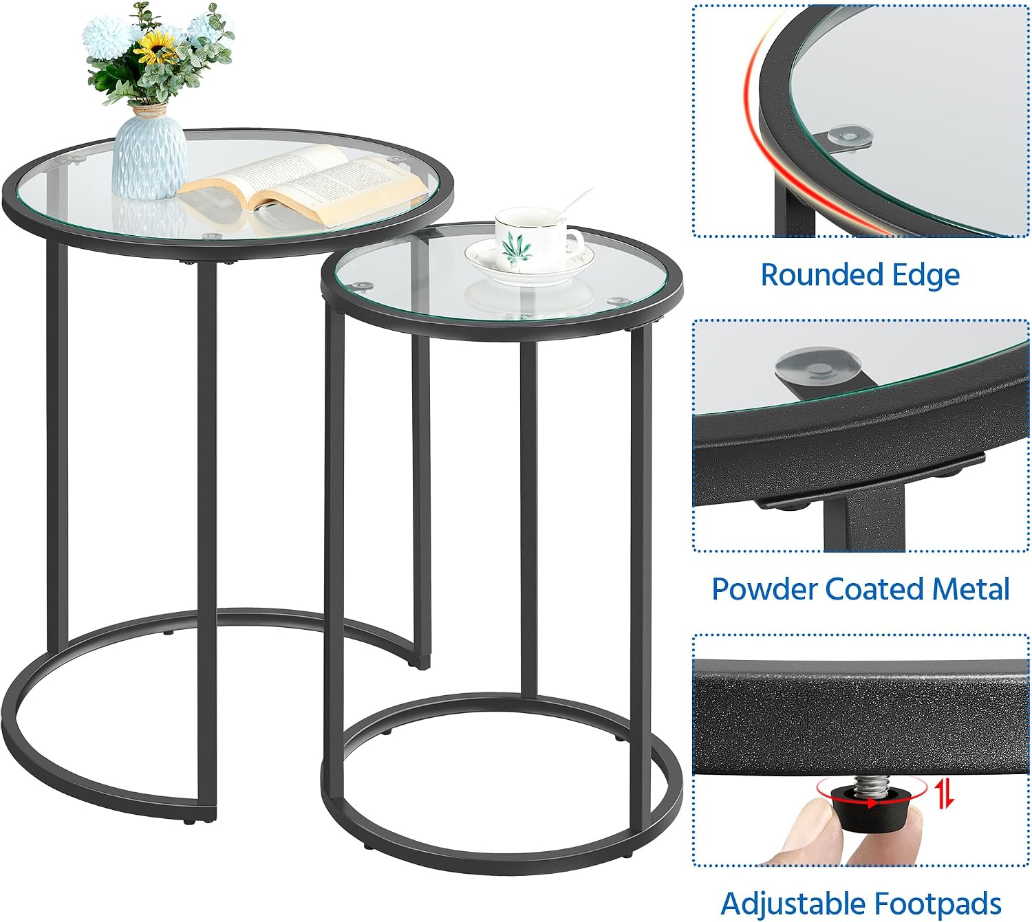 Yaheetech Round Nesting Side Tables Set of 2 with Tempered Glass Top, Black - Image 5