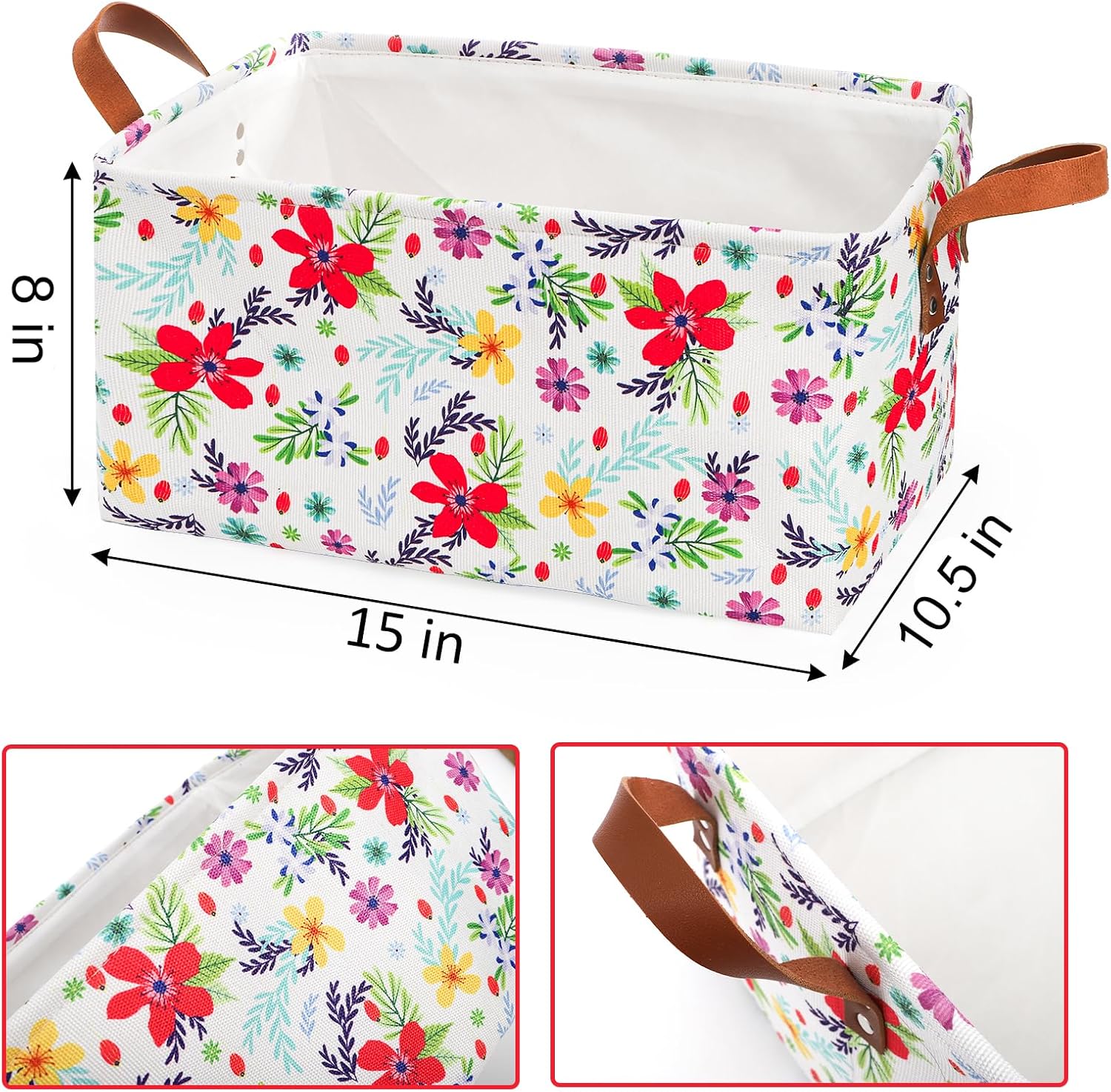 yarlung 4 Pack Floral Storage Bins with Handles, 15"x10.5"x8" Collapsible Large Storage Basket for Laundry, Decorative Fabric Lined Shelf Baskets for Organizing Clothes, Books - Image 2