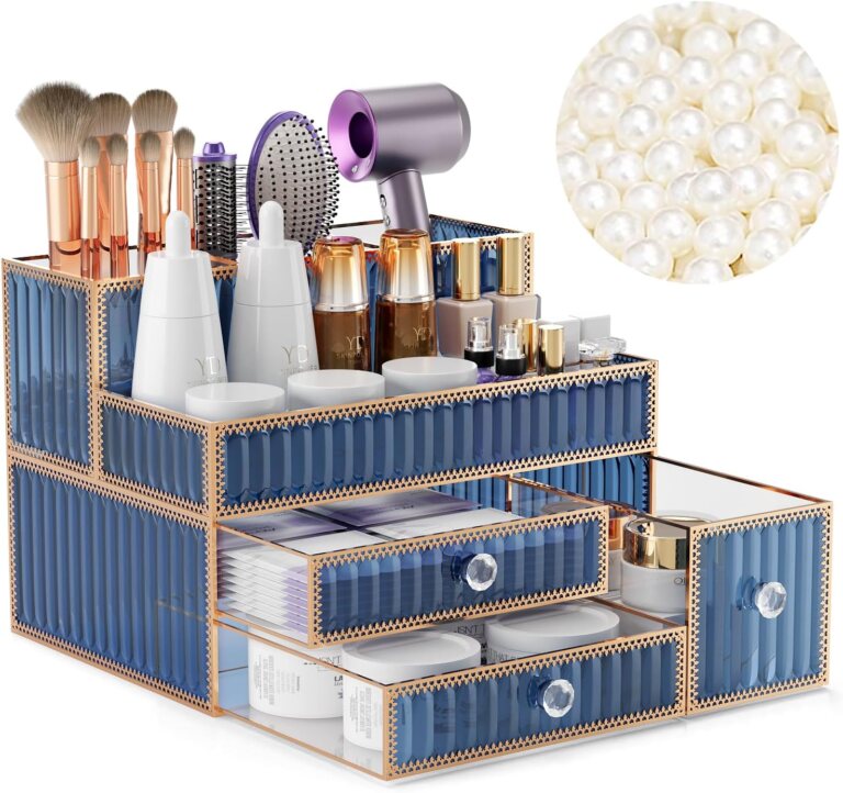 Youdepot Blue Tempered Glass Makeup Organizer