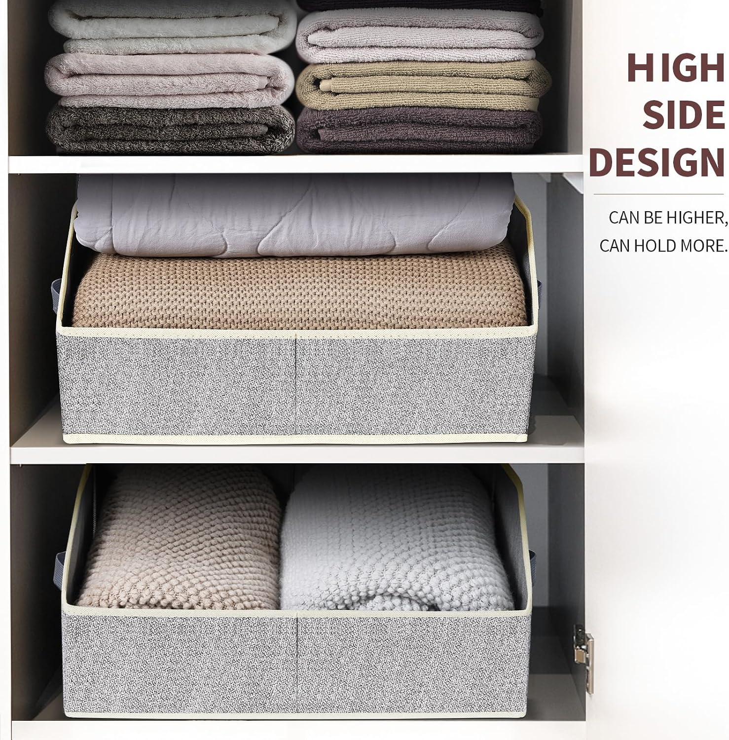 Homsorout Closet Organizers Bins 6 Packs - Large Closet Shelf Organizer with Handles, Fabric Trapezoid Storage Bins, Collapsible Storage Cubes for Clothes, Towels, Light Gray - Image 5