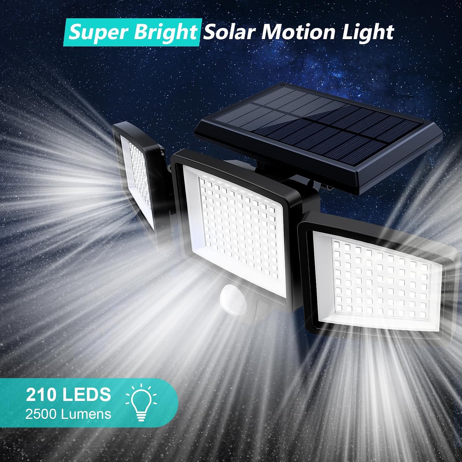 Tuffenough Solar Outdoor Lights 2500LM 210 LED Security Lights with Remote Control,3 Heads Motion Sensor Lights, IP65 Waterproof,270° Wide Angle Flood Wall Lights with 3 Modes(2 Packs) - Image 7