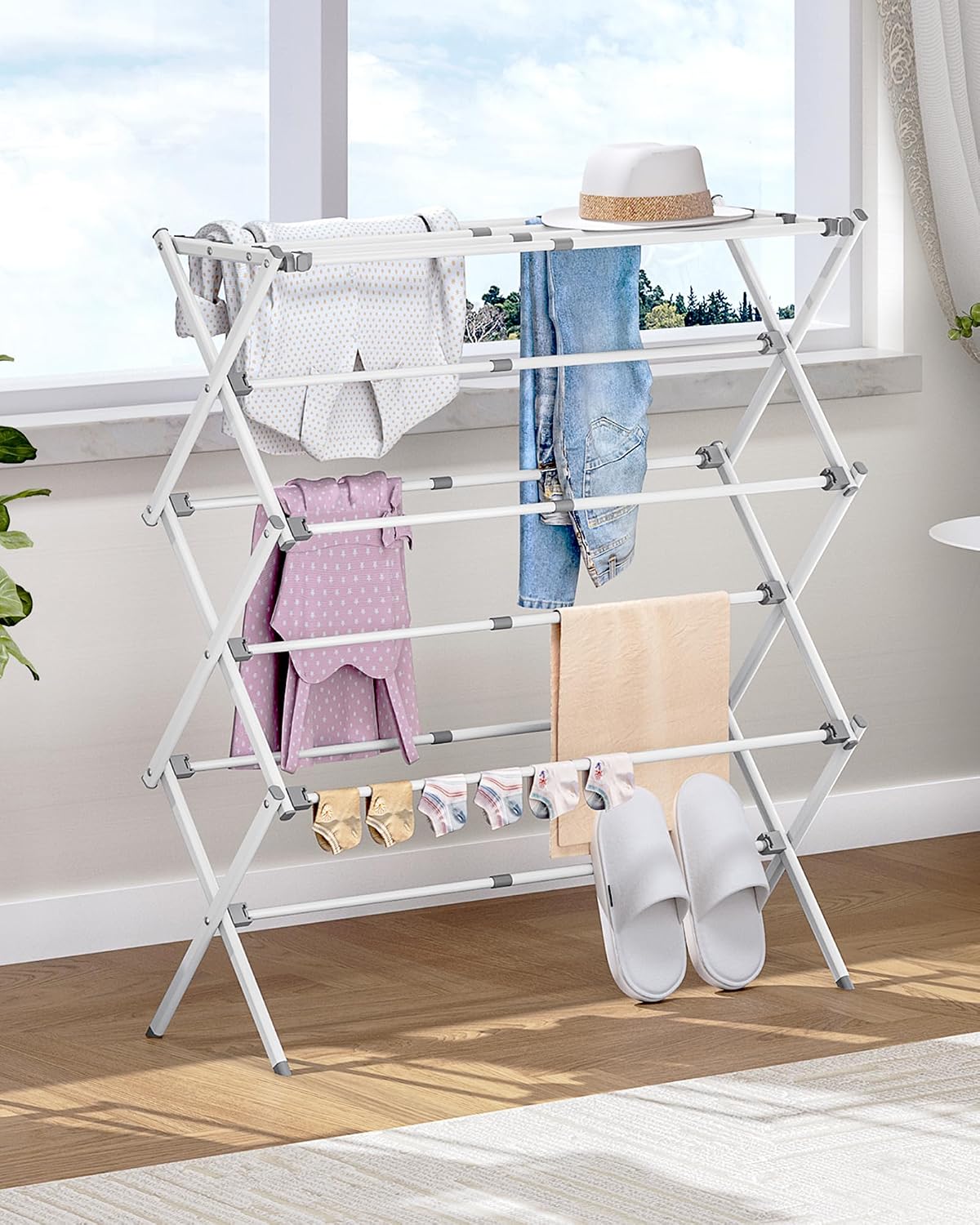 APEXCHASER 3-Tier Foldable Clothes Drying Rack, 37.6" H, White - Image 9