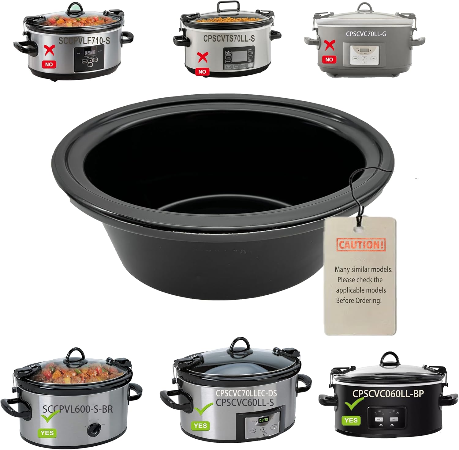 6 Quart oval Slow Cooker Ceramic Pot Replacement, Compatible Crockpot Replacement Stoneware insert pot, Fit Model CPSCVO60LL-BP/SCCPVL600-S-BR/CPSCVC60LL-S,Compatible with crockpot replacement parts