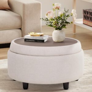 COLAMY Fabric Round Storage Ottoman...