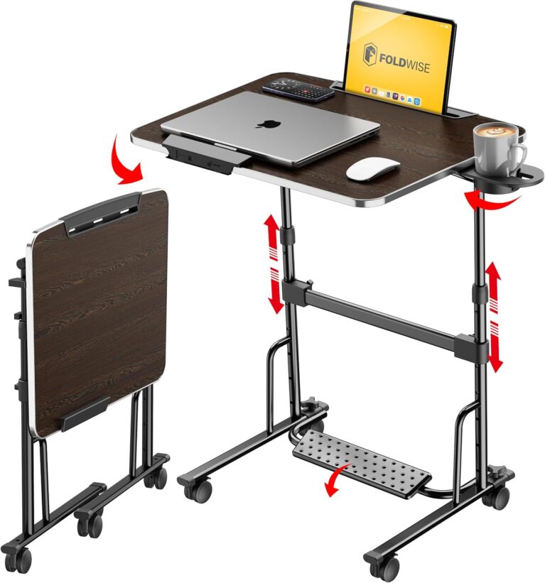 FoldWise Foldable Standing & Rolling Desk, Upgraded Portable Desk on Wheels