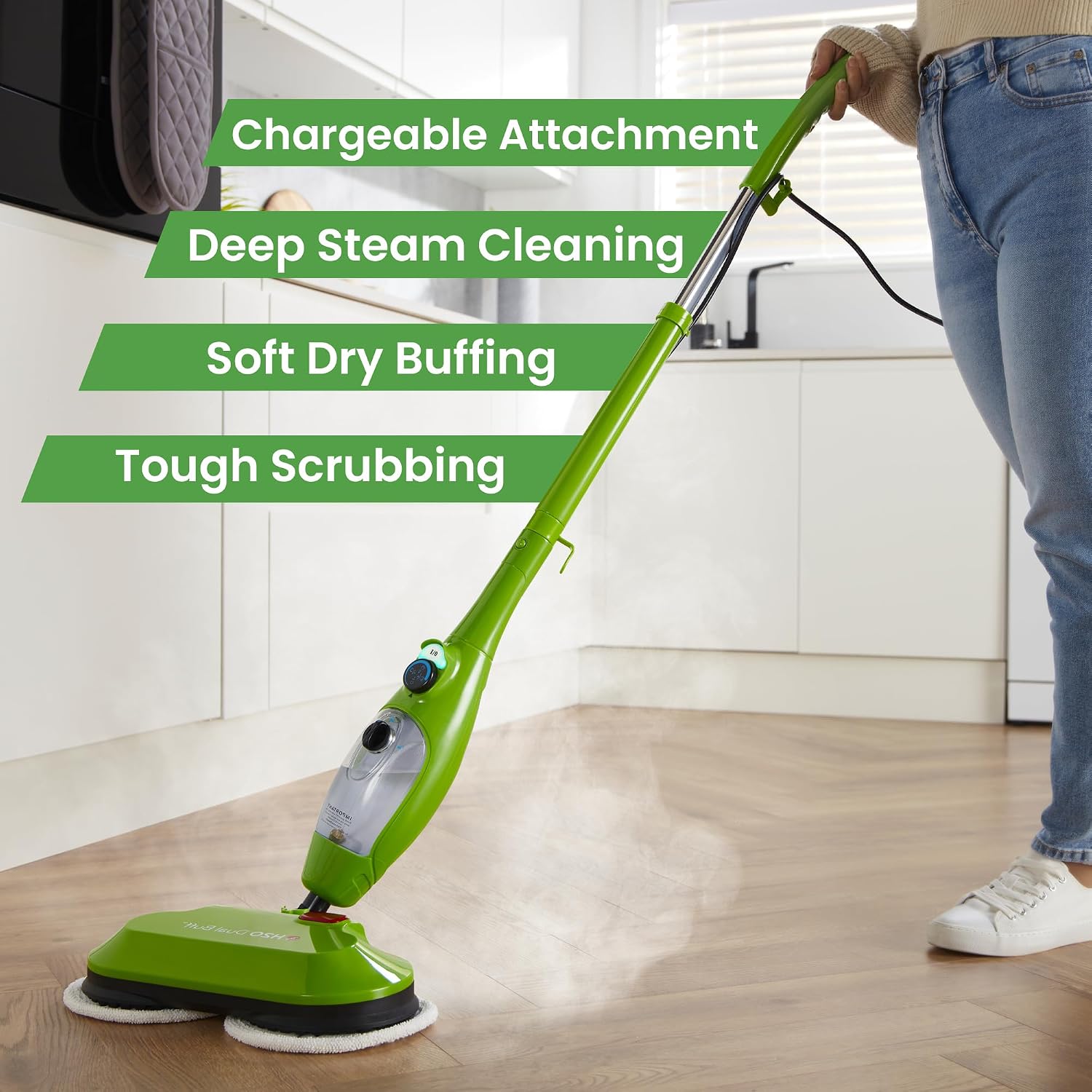 H2O X5 Dual Buff Steam Mop, 8 in 1 Handheld Steam Cleaner For Kitchen Tile Floors, Hardwood Floors, Grout Cleaner, Upholstery Cleaner and Carpets, 2 washable scrub pads, 11 cleaning accessories - Image 3