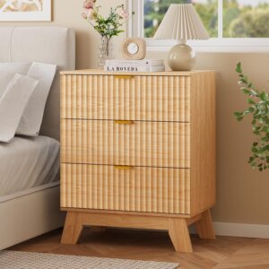 Nightstand with 3 Drawers, Fluted B...