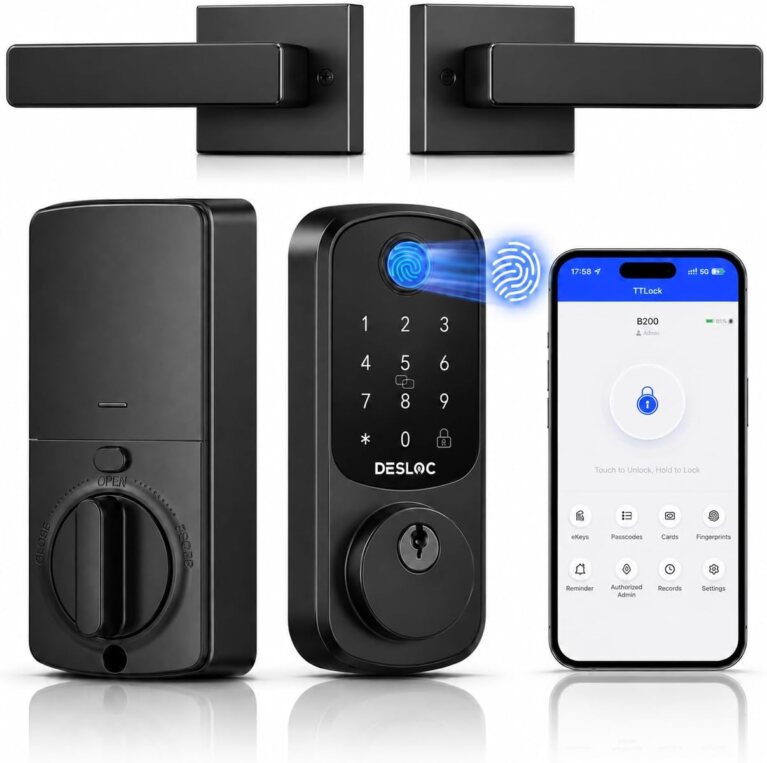 DESLOC B200 Fingerprint Smart Lock with 2 Lever Handles Set,Front Door Lock
