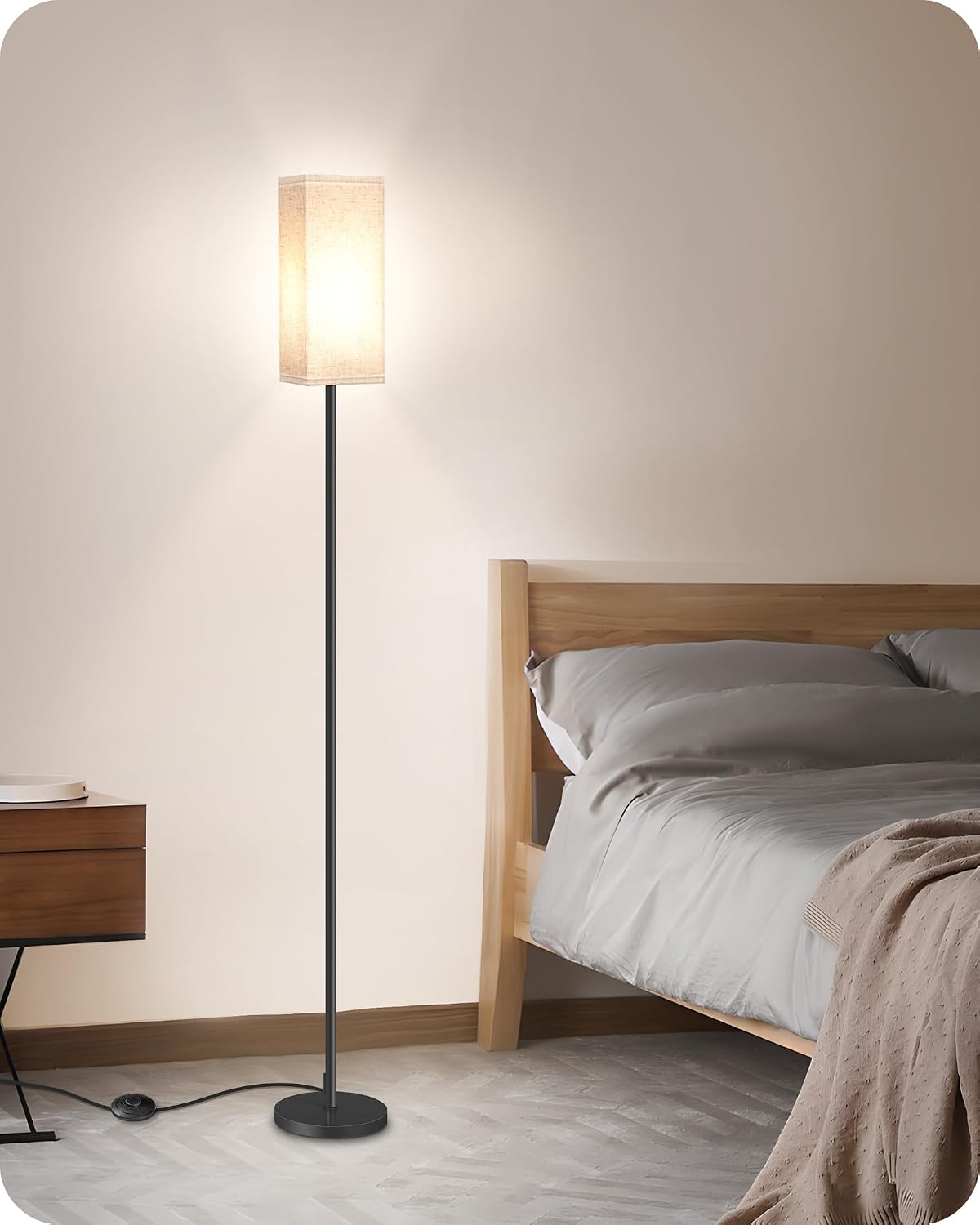 64.6" Floor Lamp, Pole with Foot Switch, Modern Standing Lamp Lampshade, Minimalist Freestanding Lamp (Bulb Not Included), for Living Room, Bedroom Office ETL Listed, Black and Beige E07LD05 - Image 9